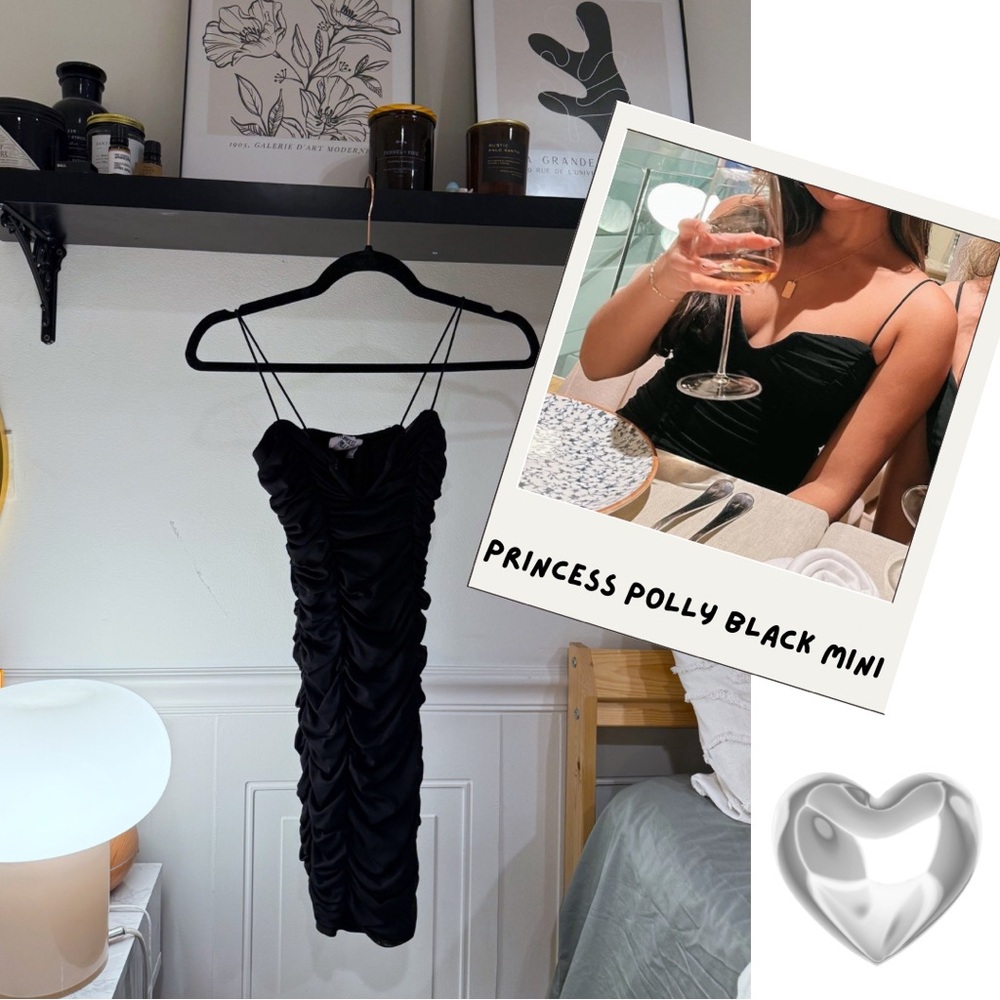 princess polly ruched black mini dress